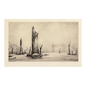 1920s Tower Bridge From Rotherhithe London Etching by Evans