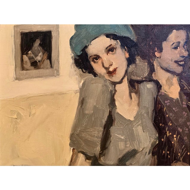 1990s Milt Kobayashi - Girlfriends at a Restaurant -Oil Painting For Sale - Image 5 of 8
