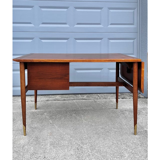 Mid Century Modern Extendable Writing Desk With Drop-Hinge Leaf | by Lane Furniture For Sale - Image 11 of 18