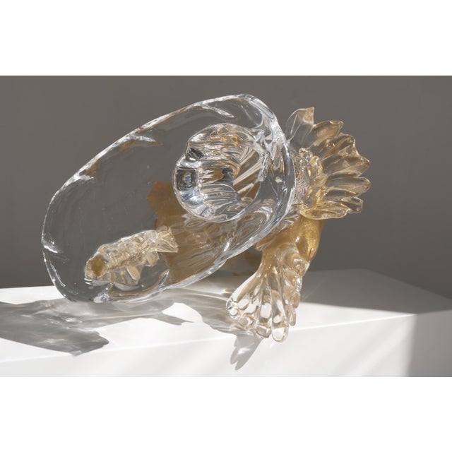 Italian Hand-Blown Murano Glass and 24 Karat Gold Bird Sculpture by Elio Raffaeli, 1970s For Sale - Image 16 of 18