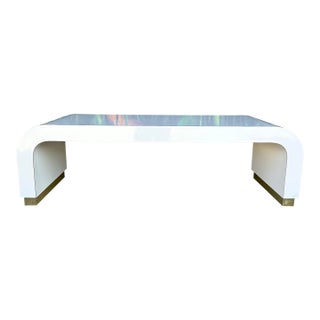 Postmodern Springer-Style Waterfall Edge Coffee Table Brass Capped For Sale