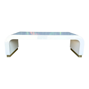 Postmodern Springer-Style Waterfall Edge Coffee Table Brass Capped
