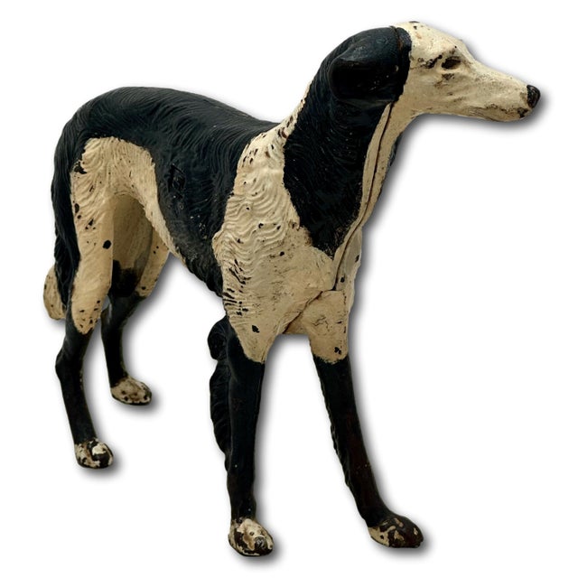 1920s Rare & Large Size Model Antique American Cast Iron Russian Wolfhound / Borzoi Dog Doorstop 10.5 Inch Tall X 15 Inches Long For Sale - Image 5 of 18