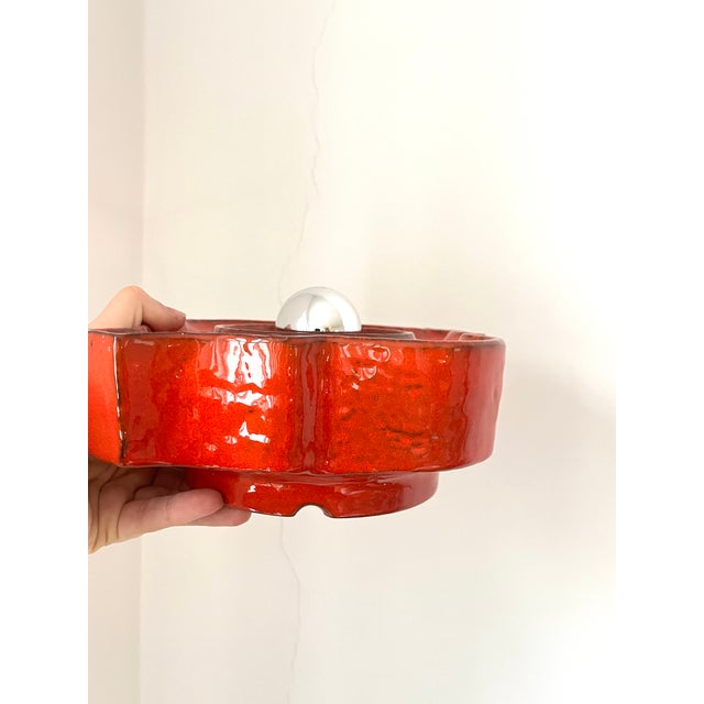 Mid-Century Modern Vintage Fat Lava Red Ceramic Wall Lamp from Hustadt Leuchten, Germany, 1970s For Sale - Image 3 of 10