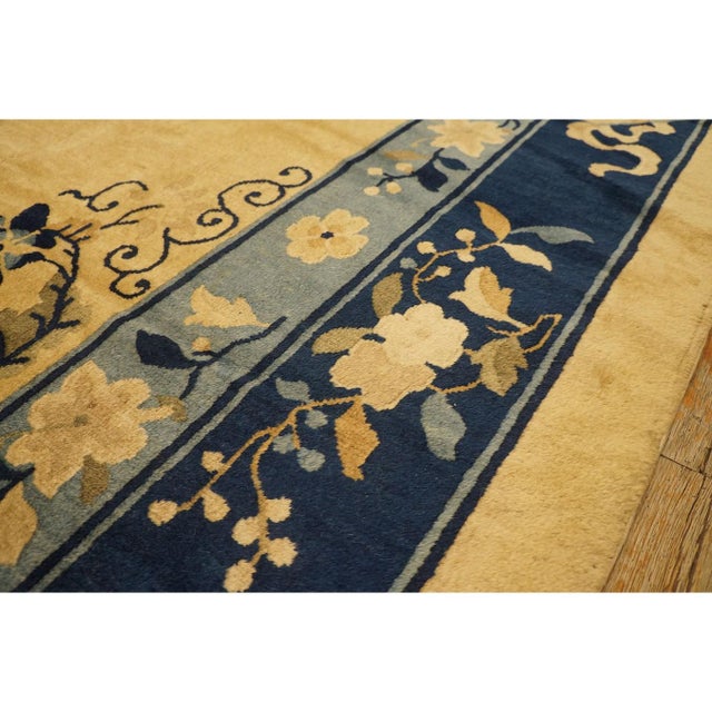 1920s Beige Field Floral Deco Medallion Antique Chinese Peking Rug 10' X 11'6'' For Sale - Image 4 of 10