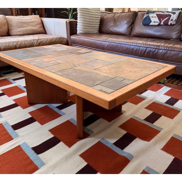 Danish Modern handmade slate tile-top teak coffee table designed by Sallingboe Jelling (often attributed to designers...