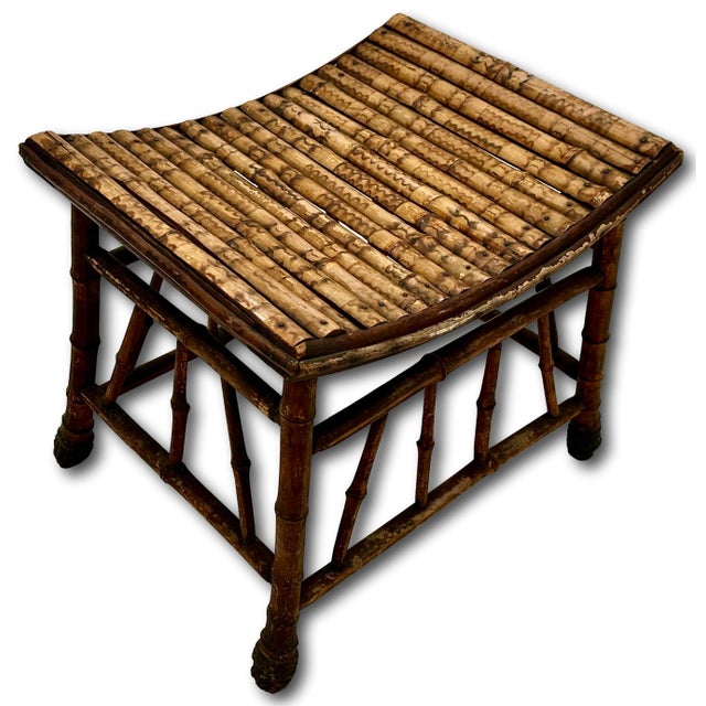 Excellent Hand Made Antique Oriental Revival Aesthetic Victorian Genuine Bamboo Footstool - Ottoman Circa 1880s For Sale - Image 15 of 18