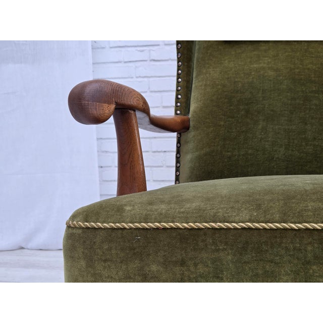 Vintage Danish Wingback Lounge Chair in Furniture Velour and Oak, 1960s For Sale - Image 11 of 18