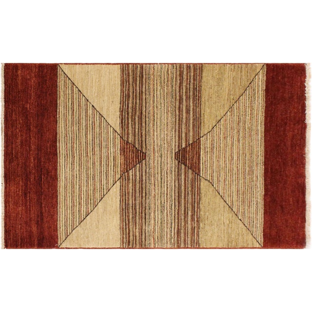 Modern Gabbeh Beige/Red Wool Rug - 2'11'' X 5'1'' For Sale - Image 9 of 10