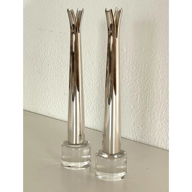 Glass and Silver-Plated Solifleur Vases by Lino Sabattini, Set of 2 For Sale - Image 4 of 17