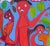 Red Late 20th Century Late 20th Century Red & Blue Abstract Figurative Painting With Four Figures and Botanical Elements By For Sale - Image 8 of 13