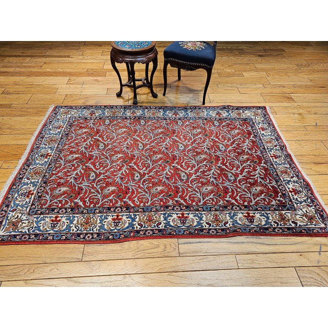 Textile Vintage Persian Qum Area Rug, Hand-Knotted Wool, Allover Paisley & Vine Pattern, 5x7, Red & Ivory For Sale - Image 7 of 18