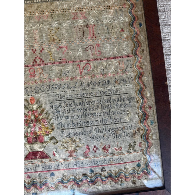Antique Signed and Dated 19th Century Needlework Sampler For Sale - Image 10 of 14