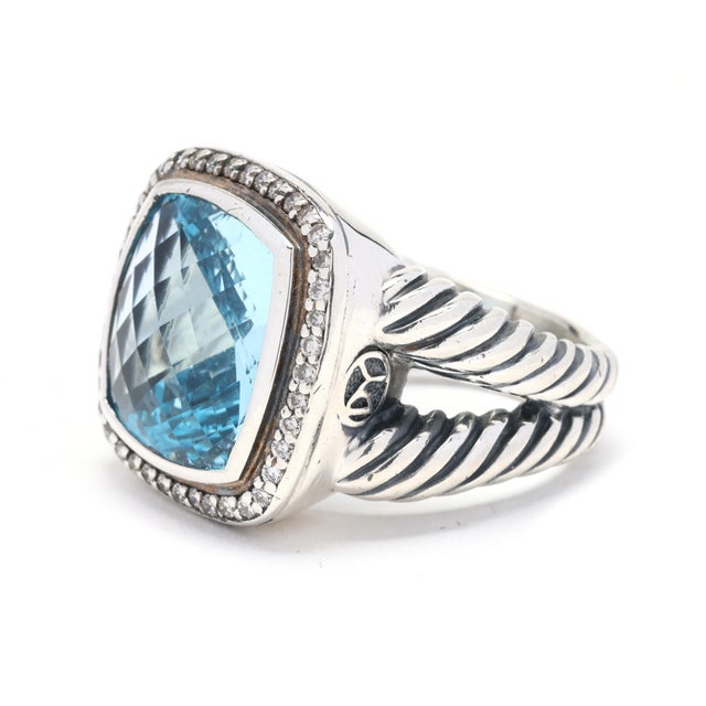 2000 - 2009 David Yurman 13.85ctw Blue Topaz and Diamond Ring, SterlingSilver 18k White Gold, Size 8.25 For Sale - Image 5 of 8