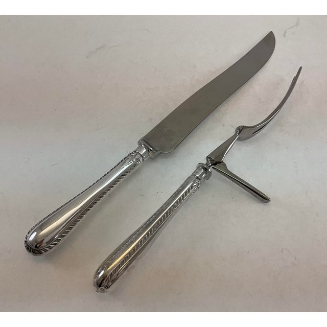Metal 1980s Silver Pair Carving Set, Carving Fork & Carving Knife, Feather Edge. For Sale - Image 7 of 14