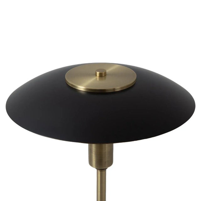 Metal Rancho Mirage Table Lamp - Matte Black & Gold-Leaf Shade, Weathered Brass, Black Marble Base For Sale - Image 7 of 12