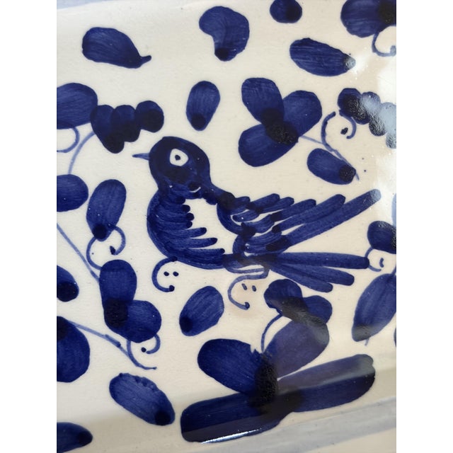 Contemporary Mario & C. SNC Oval Serving Platter Set of 2 Blue Floral Bird Ceramic Italy For Sale - Image 3 of 7