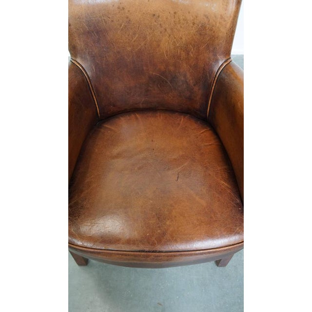Cognac Colored Sheepskin Dining Room Chair with Armrests For Sale - Image 6 of 15