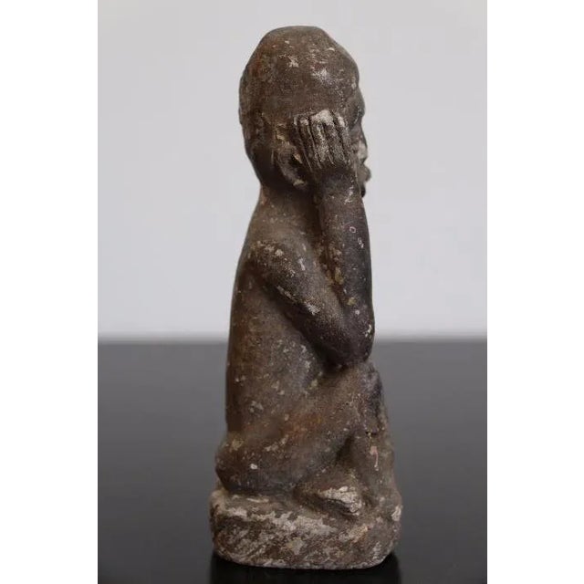 Tribal Late 19th Century The Thinker Statue, Carved Stone Figurine, African Tribal Art For Sale - Image 3 of 5
