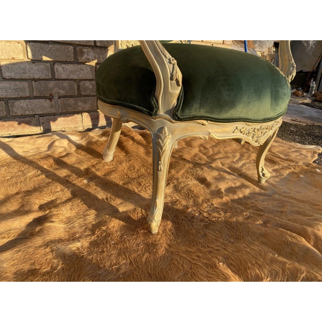 Victorian Style Green Velvet French Style Arm Chair/Settee For Sale - Image 4 of 8