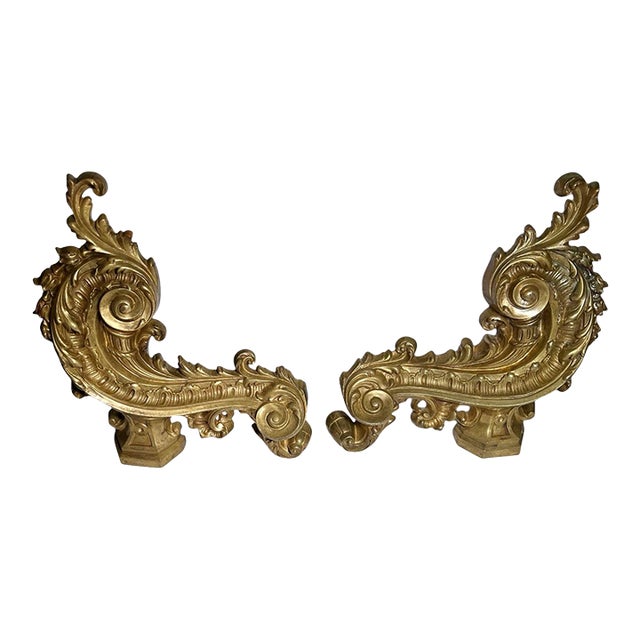 Late 19th Century French Bronze Dore Chenets - a Pair For Sale