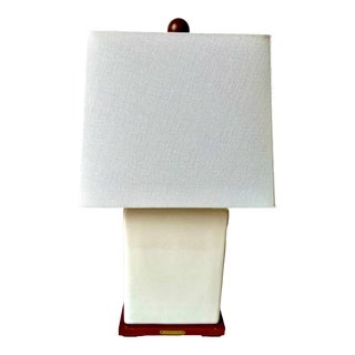 Ralph Lauren Crackle-Glaze Lamp & Shade-Wood Pedestal Base For Sale