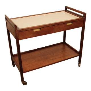 American of Martinsville Walnut Mid Century Modern Server Bar Cart For Sale