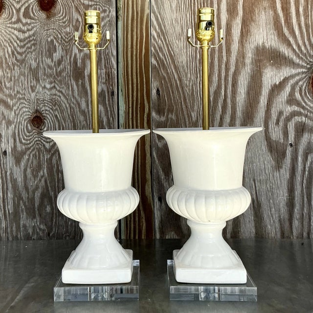 Vintage Boho Glazed Ceramic Urn Lamps - a Pair For Sale - Image 9 of 9