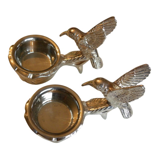 Mid 20th Century Arthur Court Style Metal Hummingbird Sauce Cups - A Pair For Sale