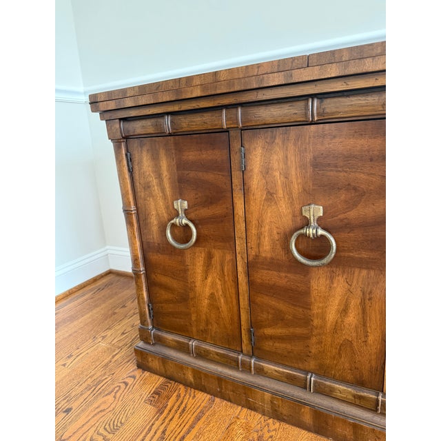 Wood Vintage Drexel Heritage Flip Top Hollywood Regency Faux Bamboo Server For Sale - Image 7 of 18