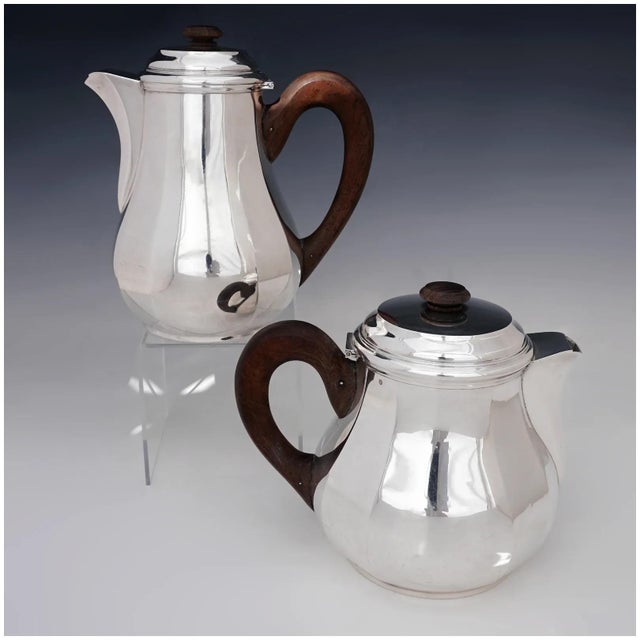 Art Deco Early 20th Century Art Deco French Sterling Silver 4 Piece Tea / Coffee Set, Teapot & Coffee Pot For Sale - Image 3 of 10