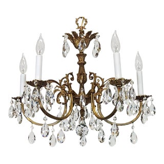 Antique 5 Arm Absolutely Fabulous Brass Cut Lead Glass Crystal Chandelier For Sale