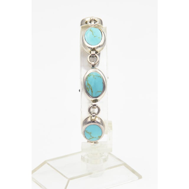 Late 20th Century Mexican Turquoise Sterling Silver Link Bracelet For Sale - Image 13 of 14