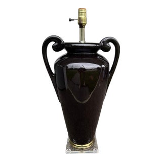 Vintage Hollywood Regency Black Amphora Urn Shape Lamp For Sale