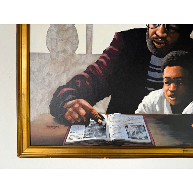 Wood Vintage Matthew African Family Interior Scene Acrylic on Canvas Painting, Framed For Sale - Image 7 of 12