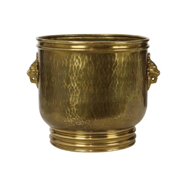 Large Hammered Brass Jardinière Planter with Lion Heads For Sale - Image 5 of 16