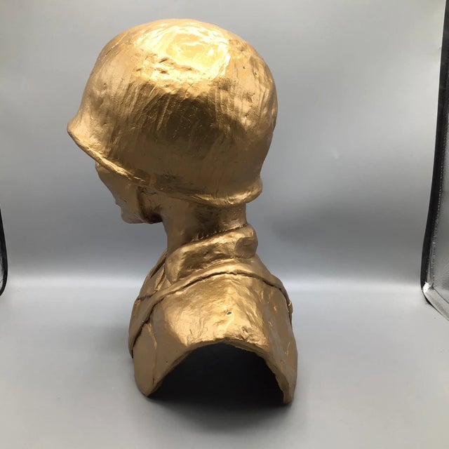 Vintage Hand Molded Gold Military Male Bust For Sale - Image 4 of 12