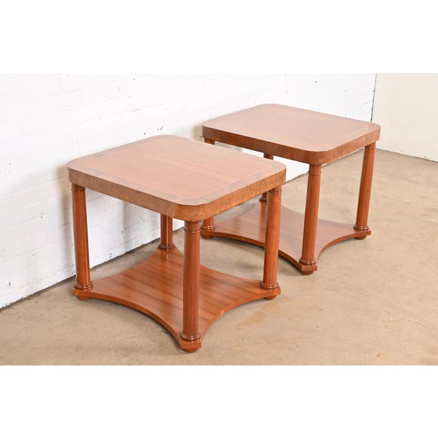 1960s Baker Furniture French Empire Cherry and Burl Side Tables or Nightstands, Newly Refinished For Sale - Image 5 of 13