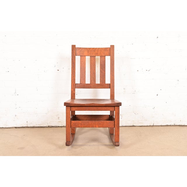 A gorgeous Mission or Arts & Crafts period quarter sawn oak sewing rocking chair By Stickley Brothers USA, Circa 1900...