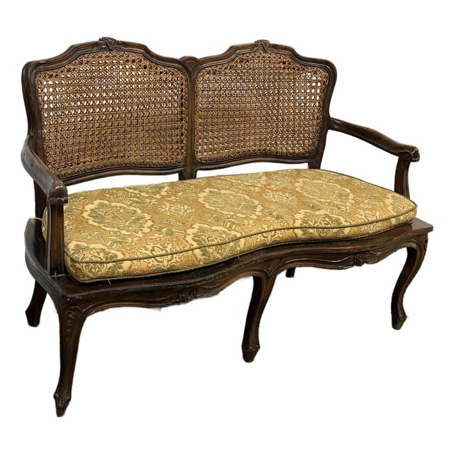 20th Century French Cane Back Sofa Bench For Sale