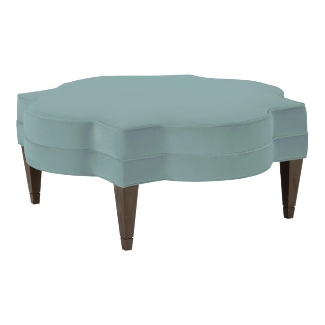 Belle Etoile Ottoman, Tidewater Blue Velvet For Sale