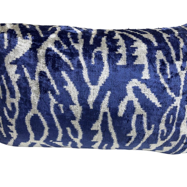 Textile Velvet Silk Lumbar Pillow Cover With Ikat Design For Sale - Image 7 of 10