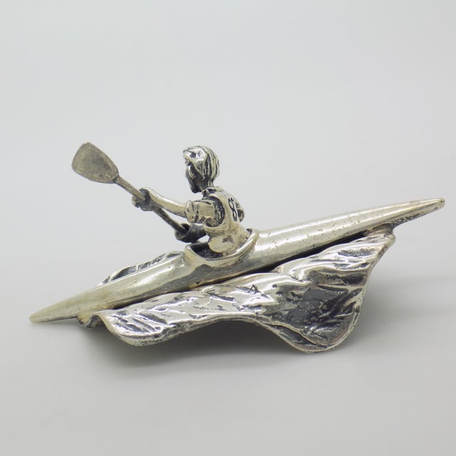 Vintage Italian Handmade Sterling Silver 925 Canoe Rower Figurine, 1970s For Sale - Image 6 of 14