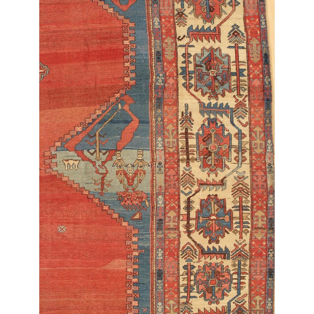 Antique Persian Serapi Carpet, Handmade Wool Oriental Rug, Ivory Rust Light Blue For Sale - Image 4 of 18