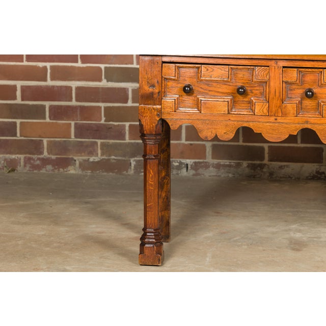 English Oak 19th Century Geometric Front Dresser Base with Three Drawers For Sale - Image 11 of 12
