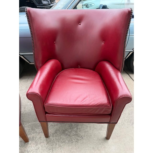 Leathercraft Red Leather Vintage Club Chairs For Sale - Image 4 of 9