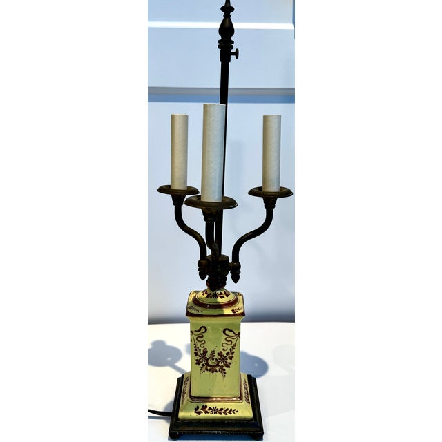 Vintage Hand Painted Ceramic Lamp, Bouillotte Style For Sale - Image 13 of 18