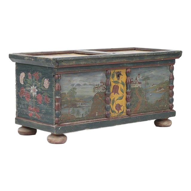 Rustic Farmhouse Folk Art Painted Bridal Chest For Sale