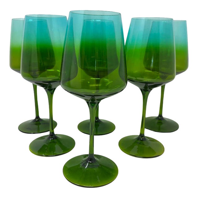 Venetian Wine Glasses Set of 6 For Sale