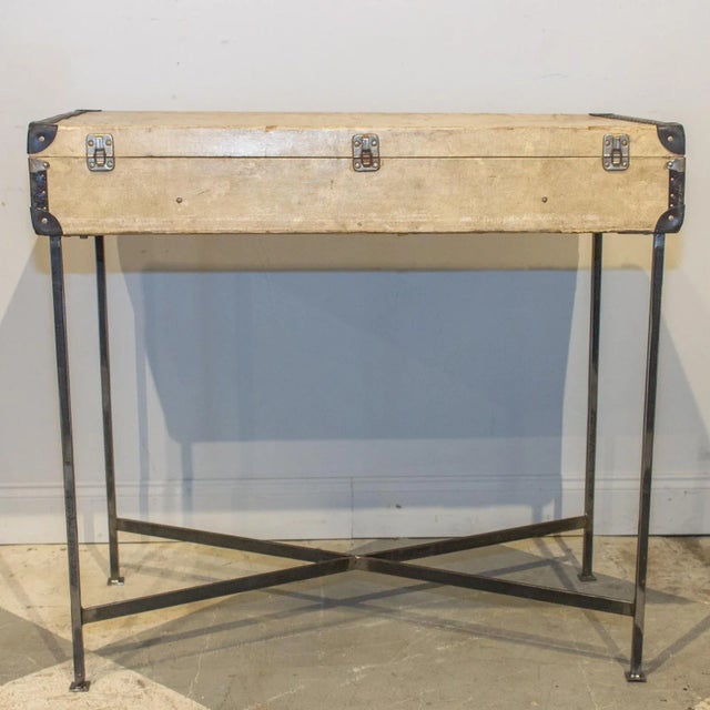 Bar Table Crafted With Vintage French Luggage & Custom Iron Base For Sale - Image 4 of 13